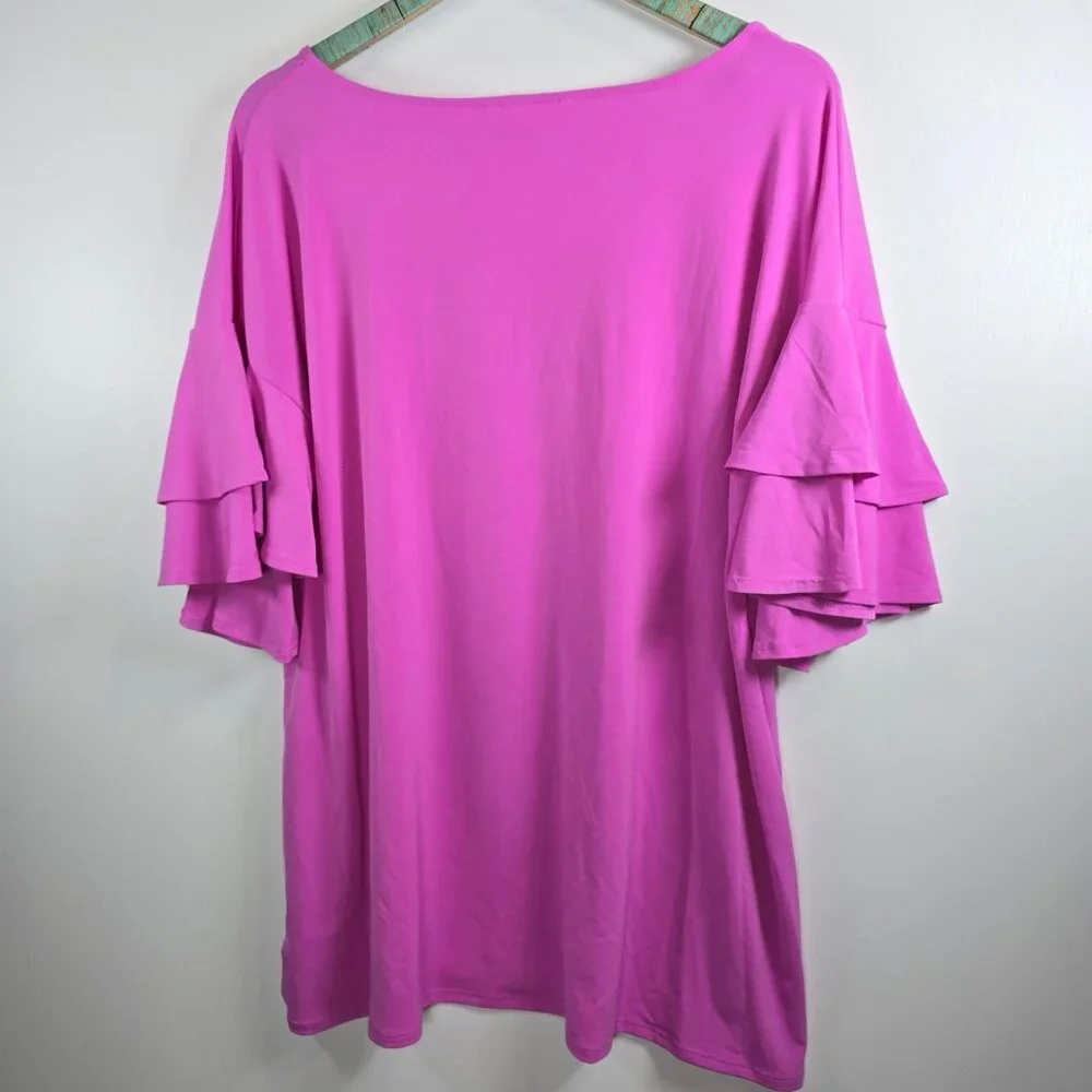 Zenana, Springy, Double Ruffle Layered Slv, Fuchsia, Top, Boutique, Sz 1X, NWOT - Picture 4 of 7